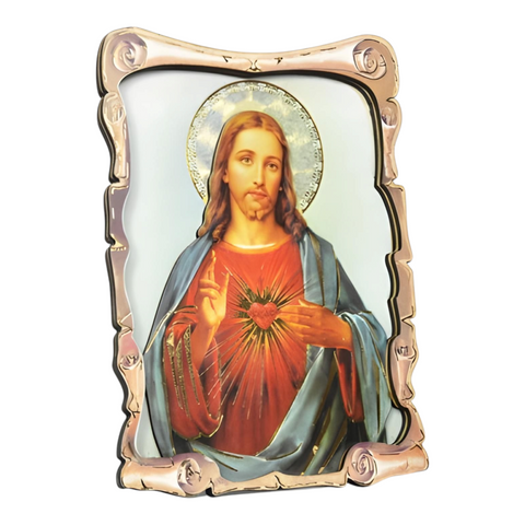 Catholic Sacred Heart Jesus Christ 3D Scroll Design Icon Plaque