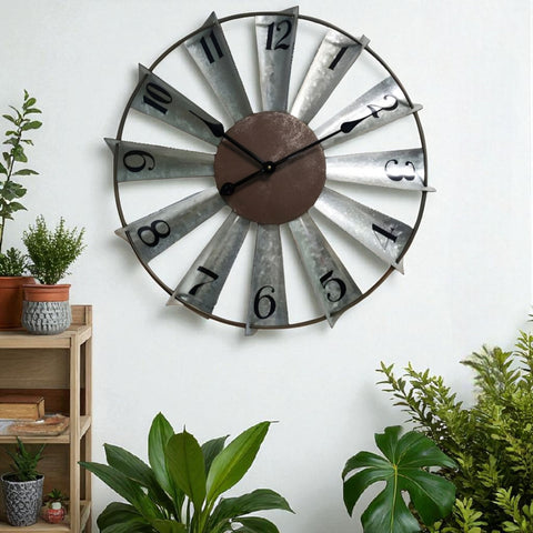 Large Galvanised Metal Windmill Wall Clock