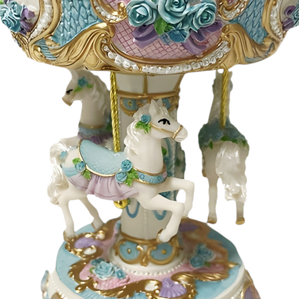 Children's Purple & Blue Musical 3 Horse Rotating Carousel Merry Go Round