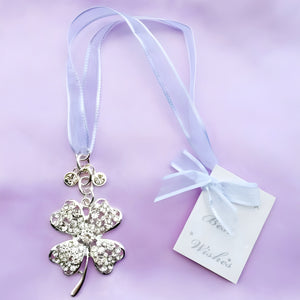 Silver 4 Leaf Clover with Crystal Diamantes Wedding Bridal Good Luck Charm