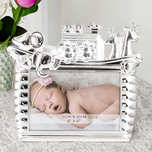 Children's Shiny Silver Plated Noah's Ark Baby Photo Frame