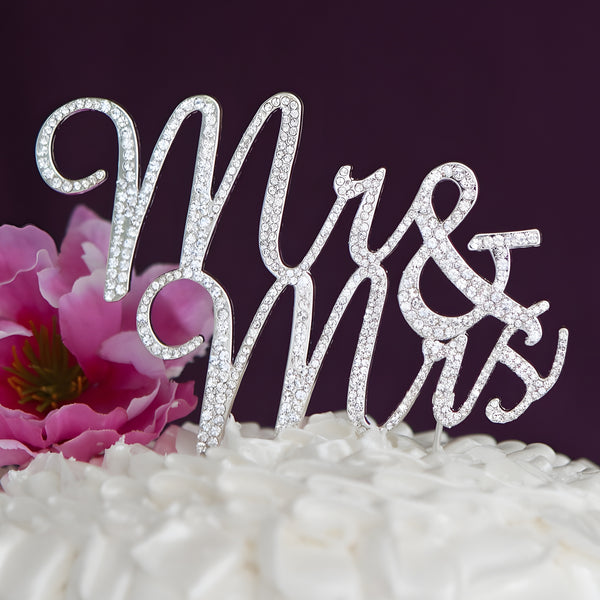 Silver Mr & Mrs with Crystal Diamantes Wedding Cake Topper
