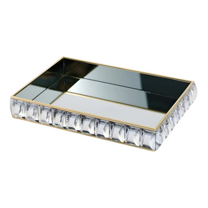 Gold Framed Rectangle Mirror Tray & Sparkling Bevelled Glass Crystal Jewels