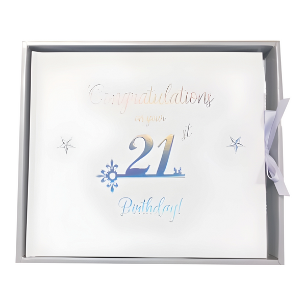 White 21st Birthday Signature Message Guest Book In Gift Box