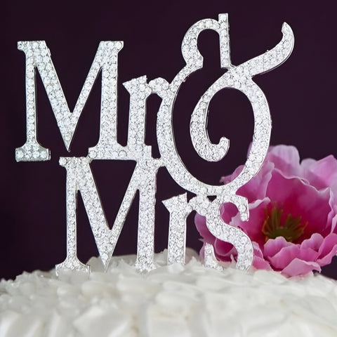 Silver Mr & Mrs with Crystal Diamantes Wedding Cake Topper