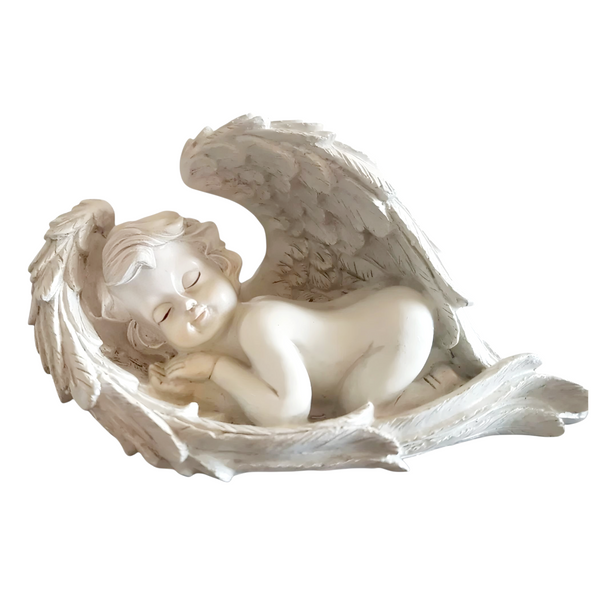 Sleeping Angel Cherub Statue In Wings