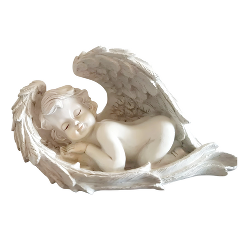 Sleeping Angel Cherub Statue In Wings
