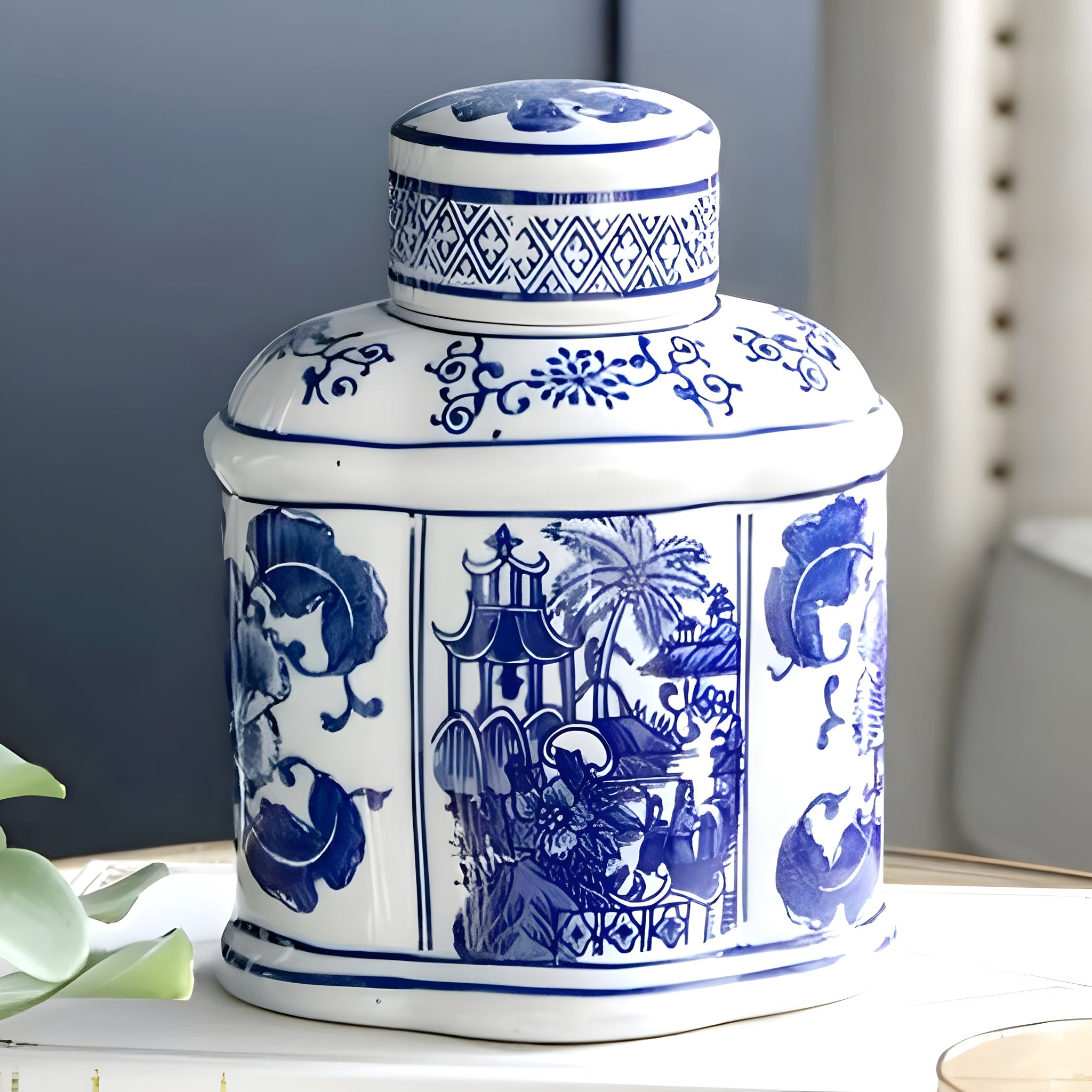 Hamptons Blue & White Ceramic Decorative Ginger Temple Jar
