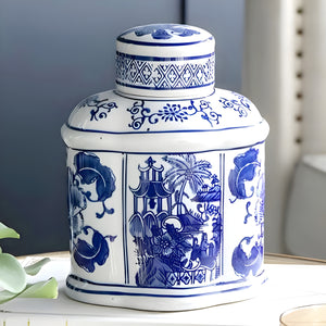 Hamptons Blue & White Ceramic Decorative Ginger Temple Jar