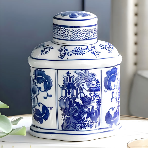 Hamptons Blue & White Ceramic Decorative Ginger Temple Jar