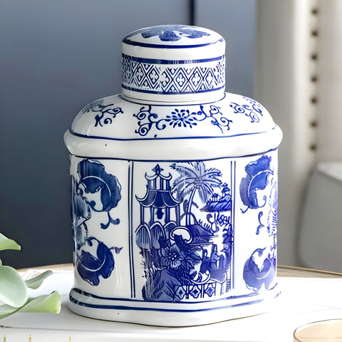 Hamptons Blue & White Ceramic Decorative Ginger Temple Jar