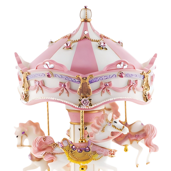 Children's Pink Musical 3 Horse Rotating Carousel Merry Go Round