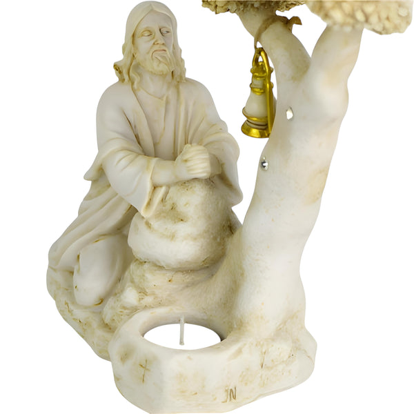 Jesus Praying Under A Tree Religious Tealight Candle Holder Statue