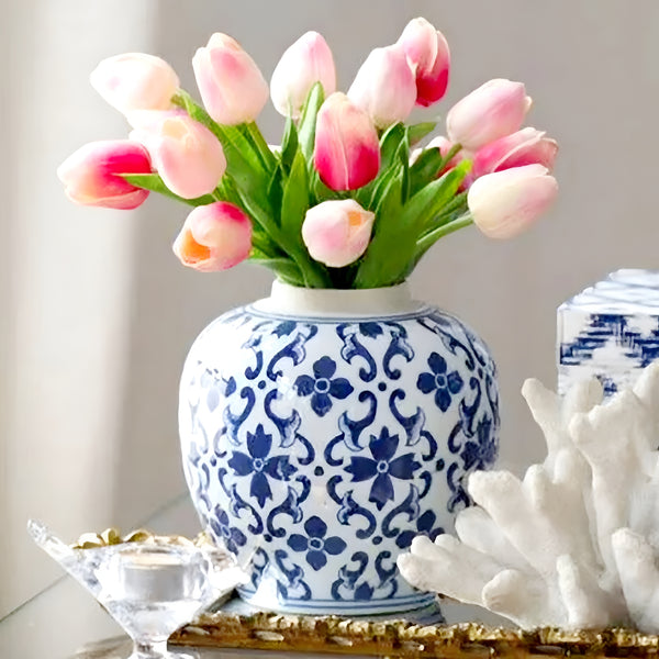 Hamptons Blue & White Floral Ceramic Decorative Ginger Temple Jar