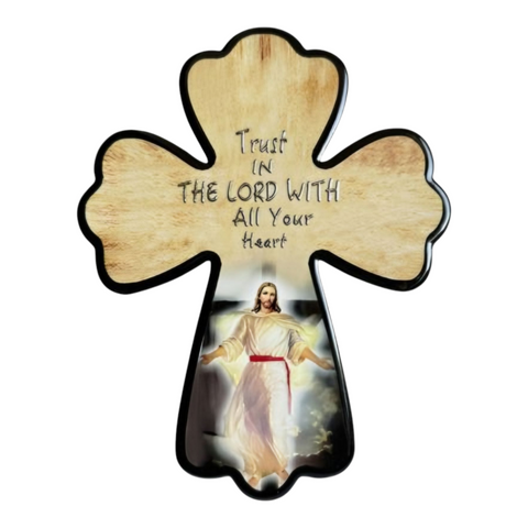 Catholic Jesus Christ In Radiant Light Cross Shape Ceramic Standing Icon Plaque