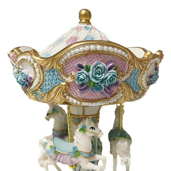 Children's Purple & Blue Musical 3 Horse Rotating Carousel Merry Go Round