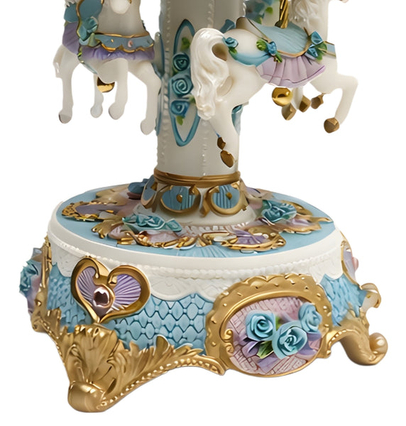 Children's Blue & Purple Musical 3 Horse Rotating Carousel Merry Go Round