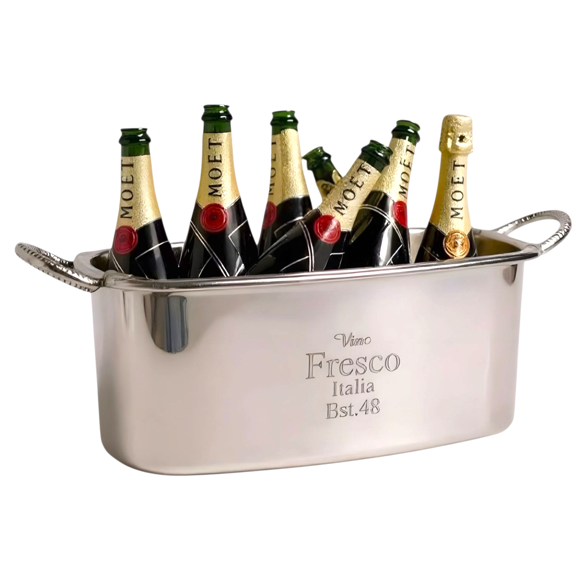 Large Shiny Silver Oval Vino Fresco Italia Wine Ice Cooler Bucket with Handles
