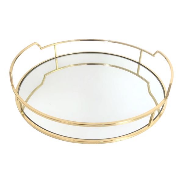 Gold Plated Round Decorative Deluxe Mirror Tray