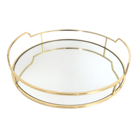 Gold Plated Round Decorative Deluxe Mirror Tray