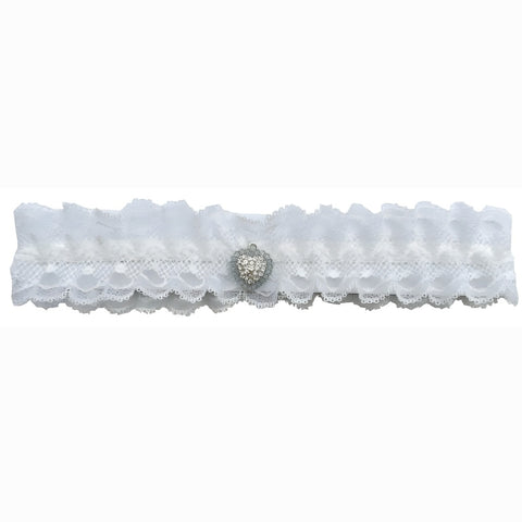 Ivory Lace Bridal Garter with Centre Pave Heart