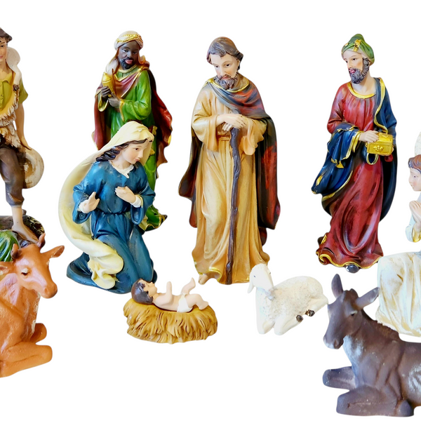 11 Piece Christmas Nativity Scene Colour Figurines Display Set- 20cm