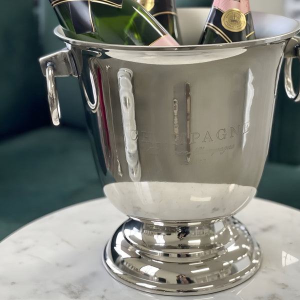 Shiny Silver Footed Champagne France Ice Cooler Bucket with Handles