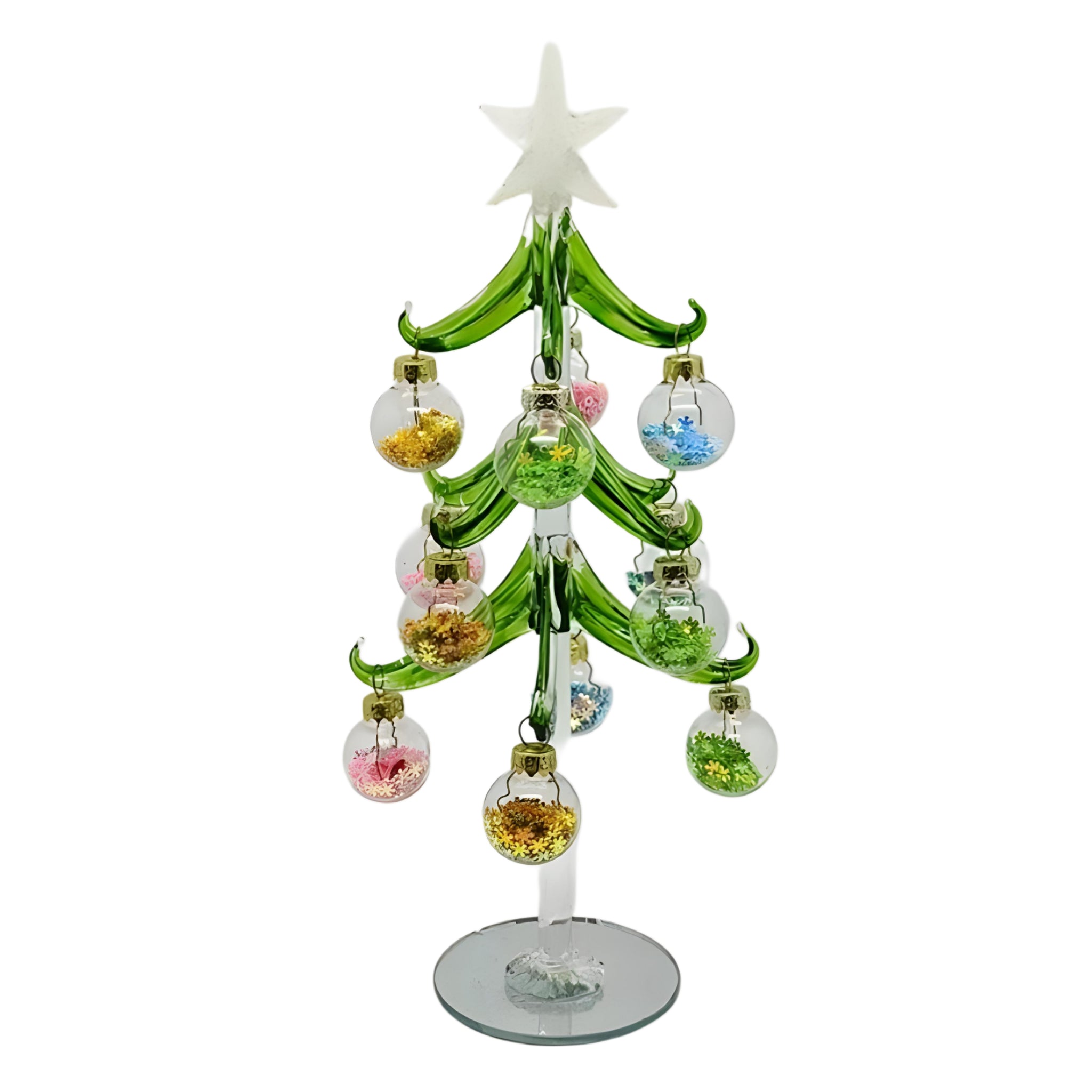Mini Glass Christmas Tree & Decorative Balls with Silver Star- 25cm