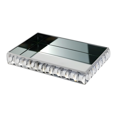 Silver Framed Rectangle Mirror Tray & Sparkling Bevelled Glass Crystal Jewels