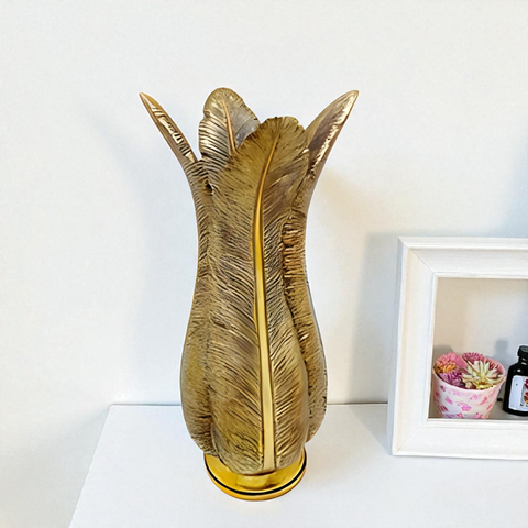 Antique Gold Resin Decorative Tabletop Leaf Vase