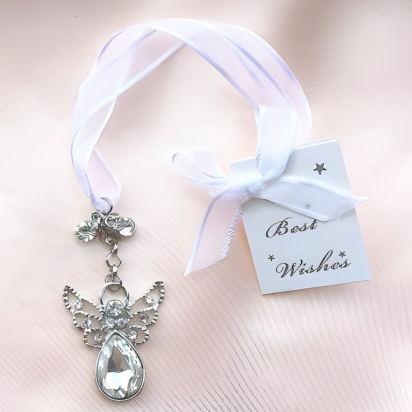 Silver Guardian Angel with Crystal Diamantes & Diamond Wedding Bridal Good Luck Charm