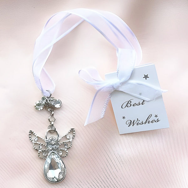 Silver Guardian Angel with Crystal Diamantes & Diamond Wedding Bridal Good Luck Charm
