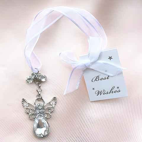 Silver Guardian Angel with Crystal Diamantes & Diamond Wedding Bridal Good Luck Charm