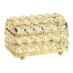 Gold Treasure Chest Jewellery Box & Sparkling Bevelled Glass Crystal Jewels