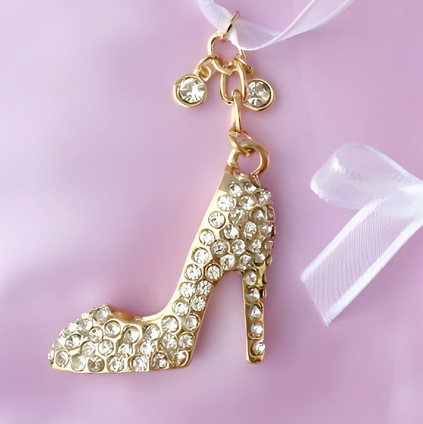 Gold High Heel Shoe with Crystal Diamantes Wedding Bridal Good Luck Charm