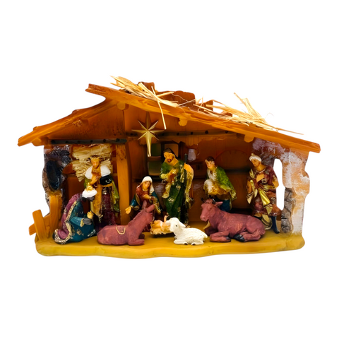 Christmas Nativity Scene Colour Figurines & Stable Display Statue
