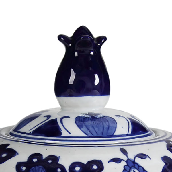 Hamptons Blue & White Floral Ceramic Decorative Ginger Temple Jar