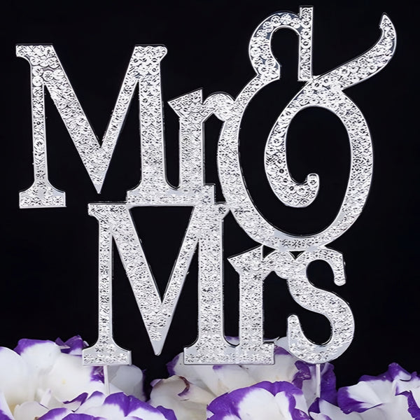 Silver Mr & Mrs with Crystal Diamantes Wedding Cake Topper