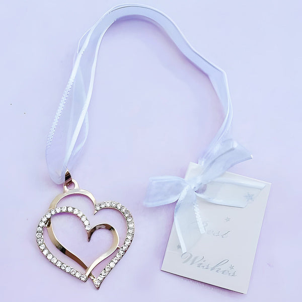 Gold Binding Love Hearts with Crystal Diamantes Wedding Bridal Good Luck Charm