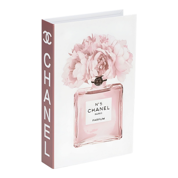 Coco Chanel No5 Perfume Bottle & Pink Flowers Designer Display Storage Book Box