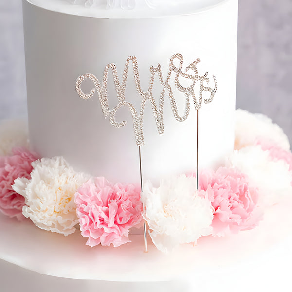 Silver Mr & Mrs with Crystal Diamantes Wedding Cake Topper