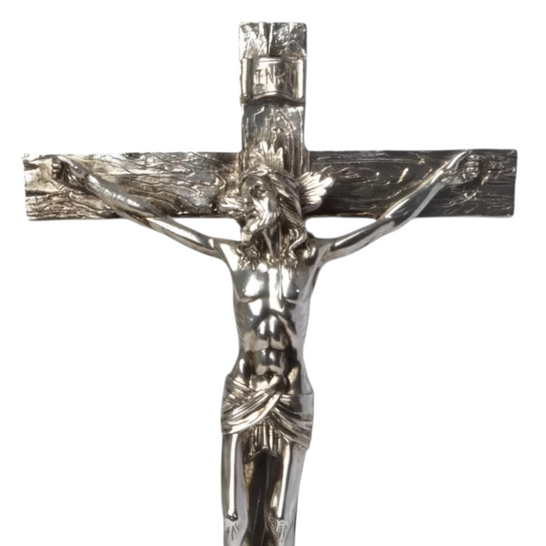Large Silver Plated Standing Religious Crucifix Cross