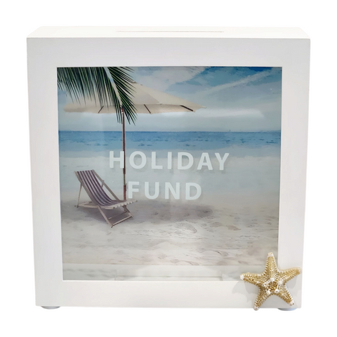 Square White Wood Holiday Fund Money Box