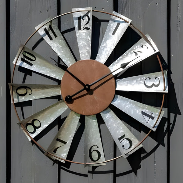 Large Galvanised Metal Windmill Wall Clock