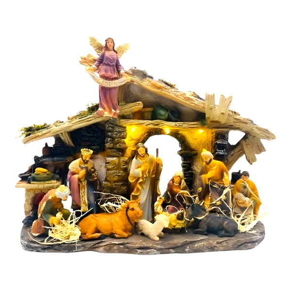 Christmas LED Light Up Nativity Scene Colour Figurines & Stable Statue