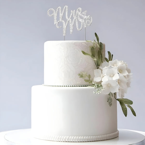 Silver Mr & Mrs with Crystal Diamantes Wedding Cake Topper