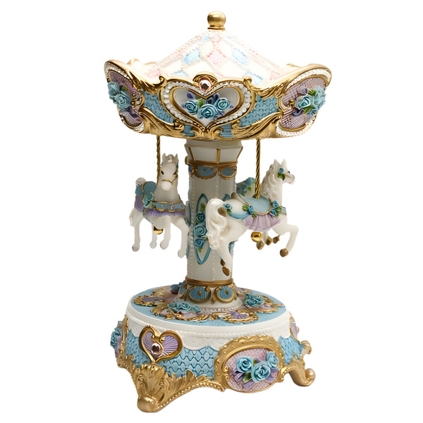 Children's Blue & Purple Musical 3 Horse Rotating Carousel Merry Go Round