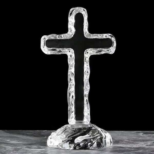 Clear Crystal Cut Glass Standing Religious Cross