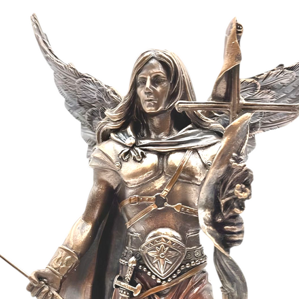 Veronese Bronze Archangel Gabriel Holding Cross Staff & Trumpet Mythology Resin Statue Figurine