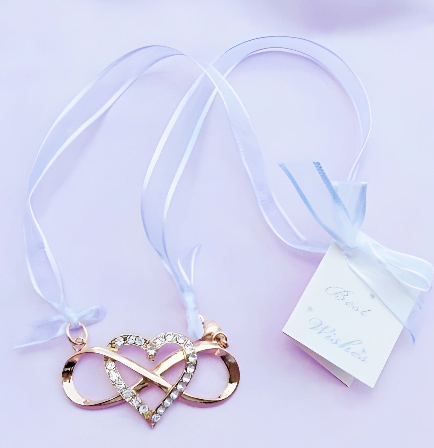 Gold Love Heart & Infinity with Crystal Diamantes Wedding Bridal Good Luck Charm